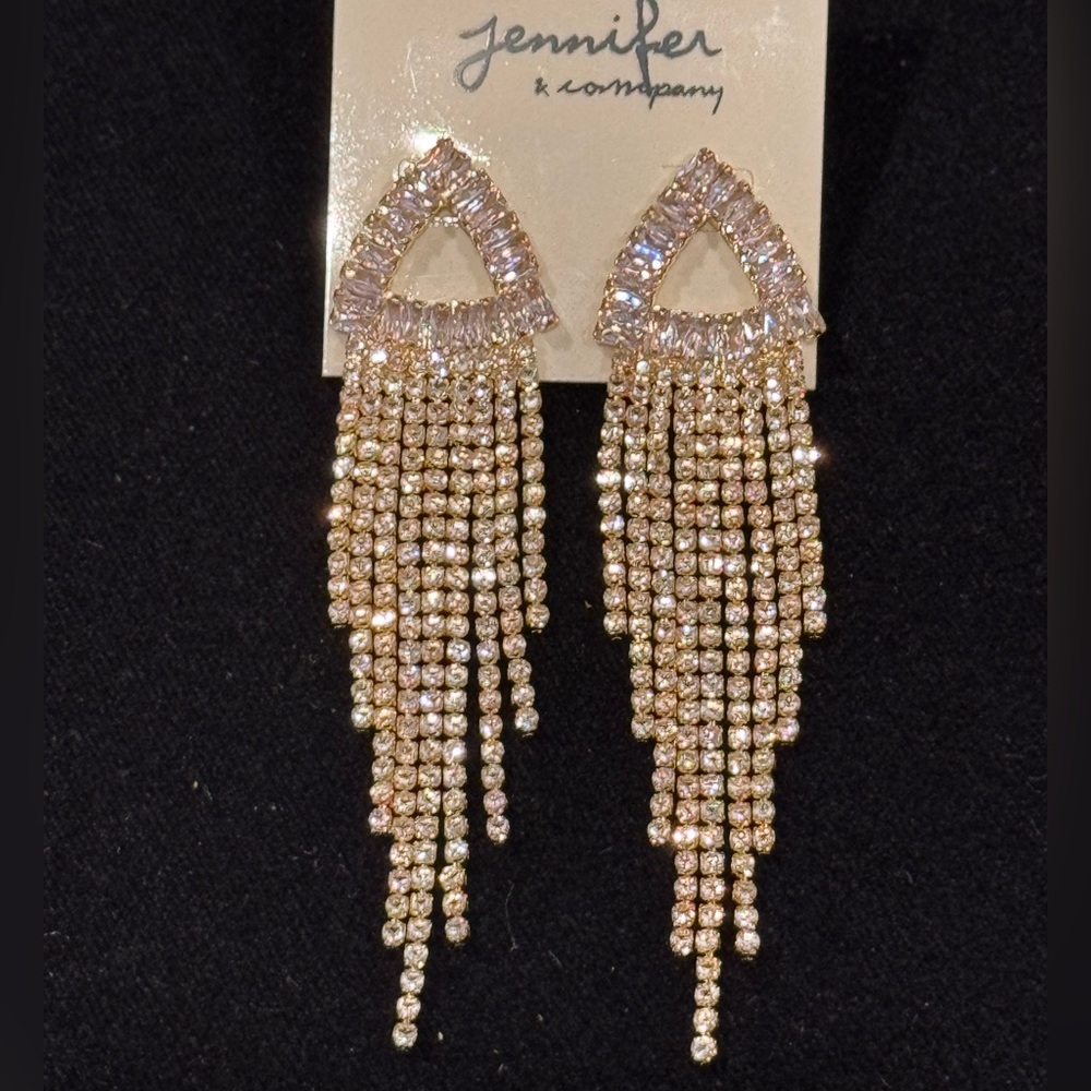 Jennifer & Company Gold Crystal Fringe Earrings Glam Boutique